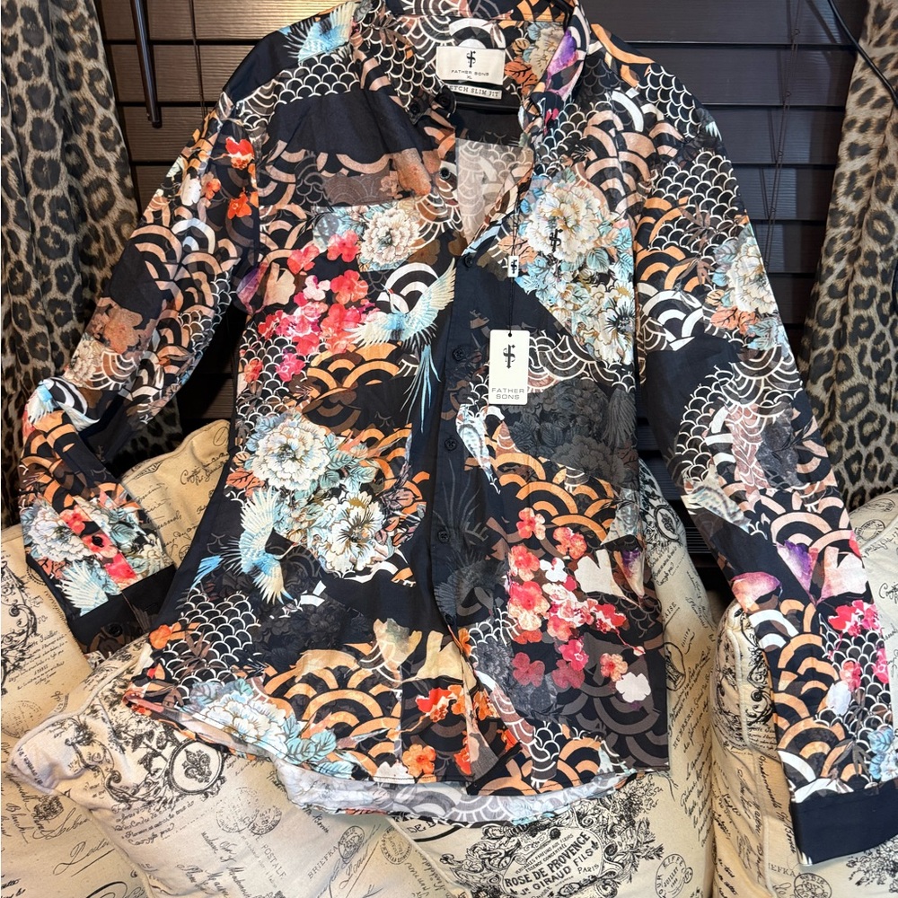 Red and Black Dress Shirt with Intricate Design